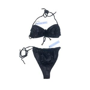 Monica Hansen Beachwear NWT Bikini Set Top/Bottom Black Metallic Size Small